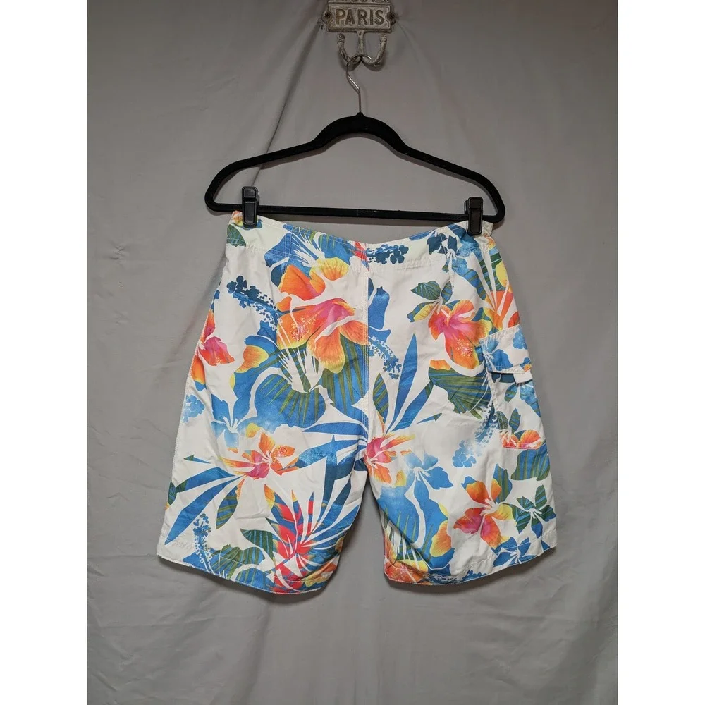 Old Navy Men's Floral Hawaiian Board Shorts Swim Trunks Side Pocket Size Medium‎